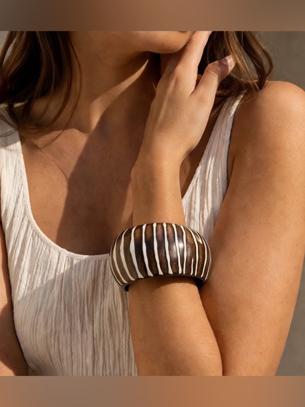 Chunky Brown & Ivory Striped Cuff Bracelet